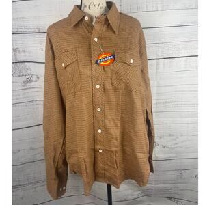 Dickies Work Shirt Mens L Cotton Brown Long Slv Collar Houndstooth Pockets NEW